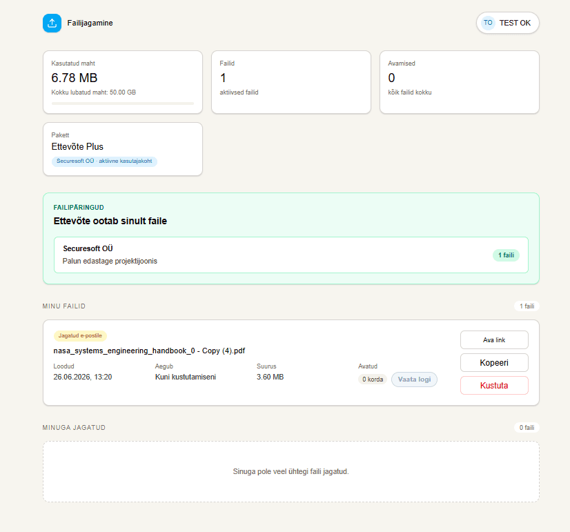 Workfiles dashboard for managing file requests and received files.